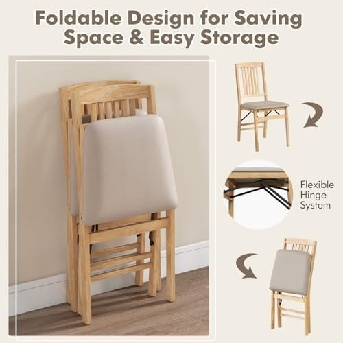 Folding Wooden Dining Chairs Set of 2 Padded Seat Kitchen Chairs - Kwikley