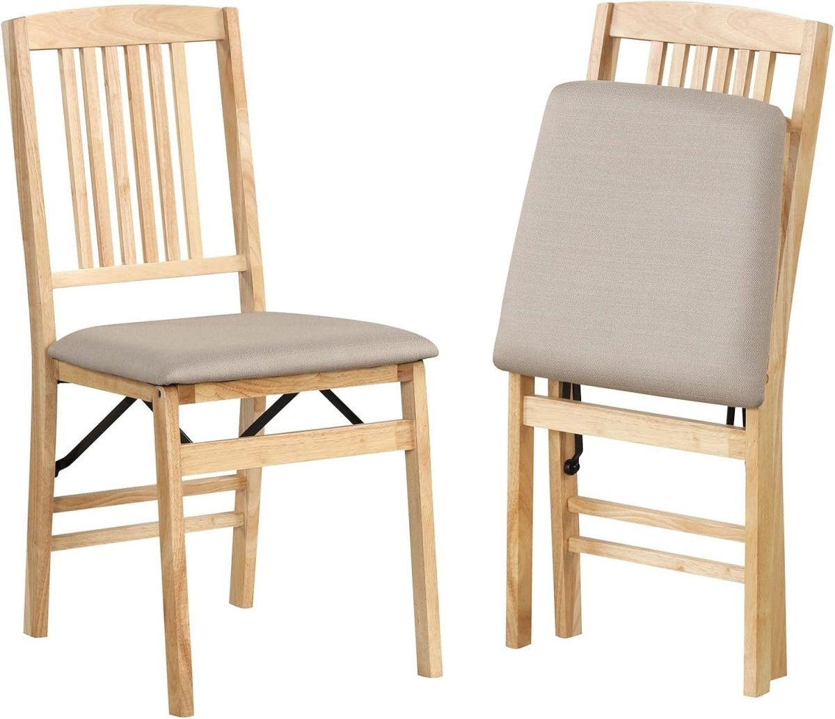 Folding Wooden Dining Chairs Set of 2 Padded Seat Kitchen Chairs - Kwikley