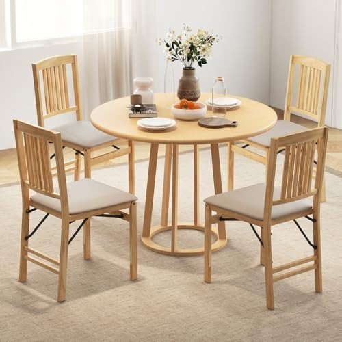 Folding Wooden Dining Chairs Set of 2 Padded Seat Kitchen Chairs - Kwikley