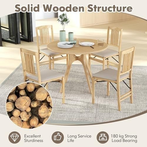 Folding Wooden Dining Chairs Set of 2 Padded Seat Kitchen Chairs - Kwikley