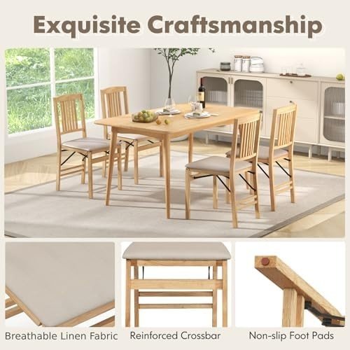 Folding Wooden Dining Chairs Set of 2 Padded Seat Kitchen Chairs - Kwikley