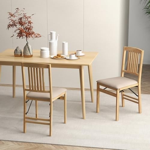 Folding Wooden Dining Chairs Set of 2 Padded Seat Kitchen Chairs - Kwikley