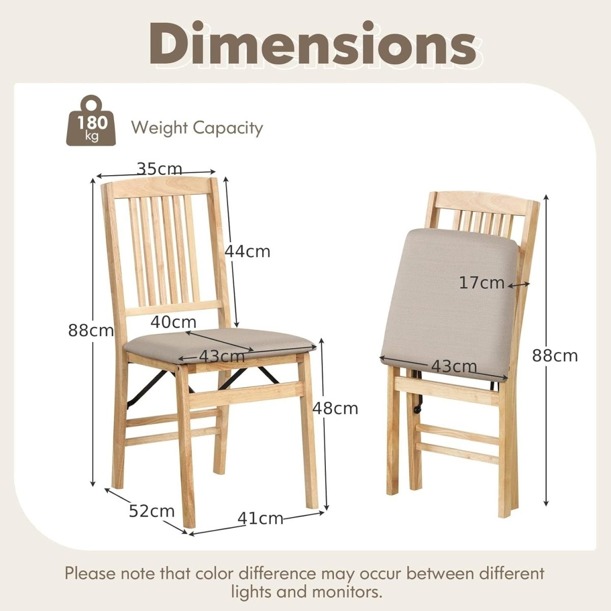 Folding Wooden Dining Chairs Set of 2 Padded Seat Kitchen Chairs - Kwikley