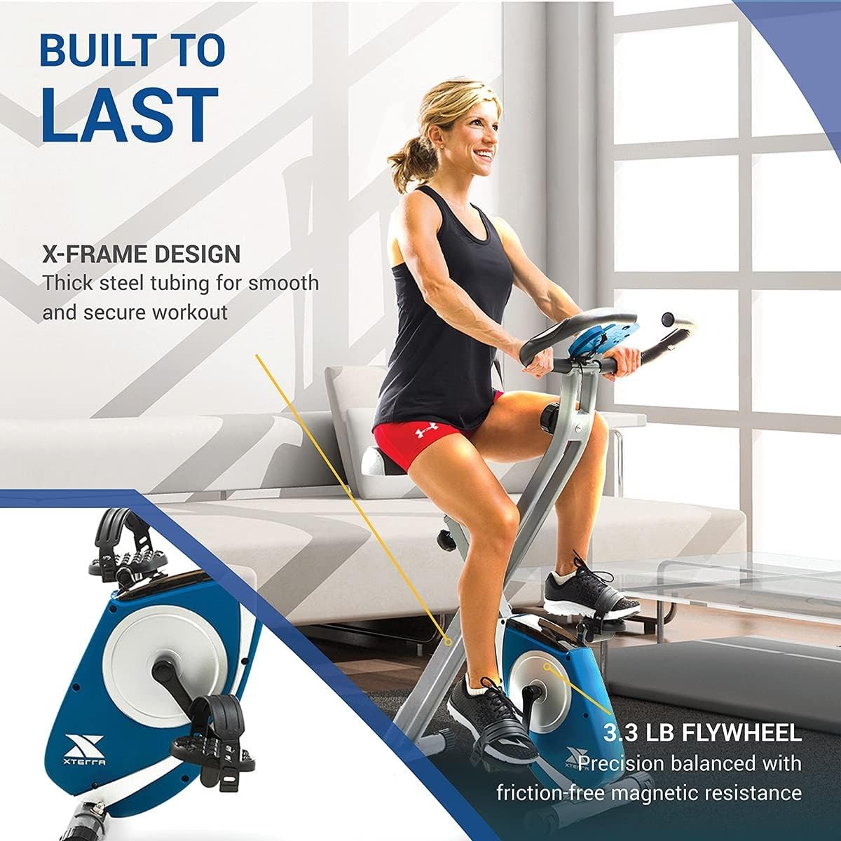 Folding X - Frame Exercise Bike 8 - Level Magnetic Resistance LCD Pulse Sensor - Kwikley