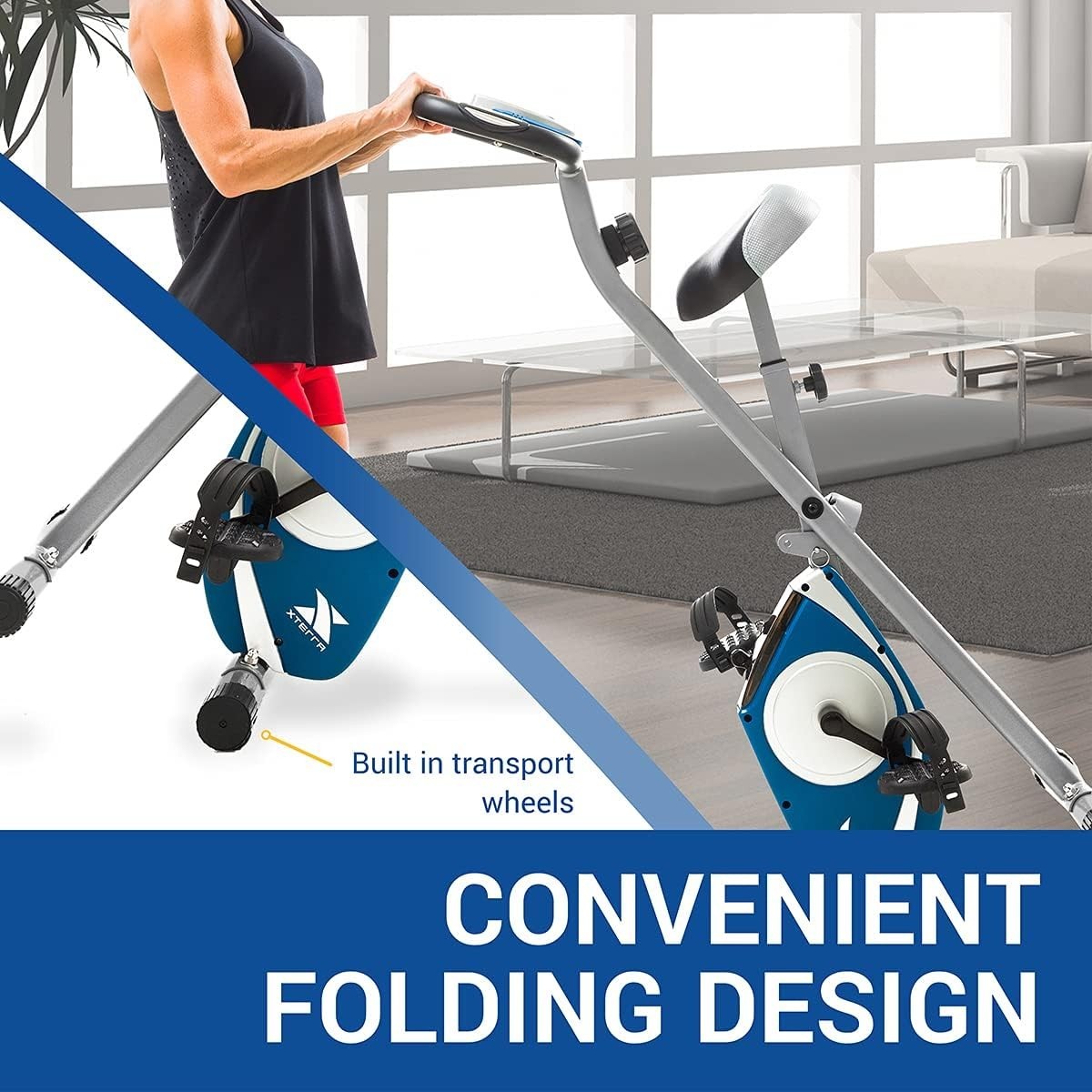 Folding X - Frame Exercise Bike 8 - Level Magnetic Resistance LCD Pulse Sensor - Kwikley