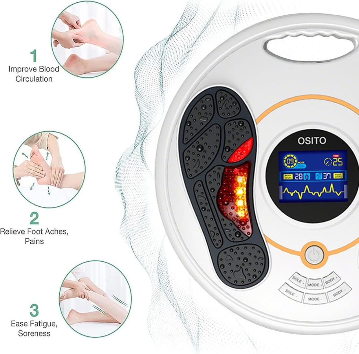 Foot & Leg Circulation Booster EMS TENS Massager 25 Modes LCD Display - Kwikley