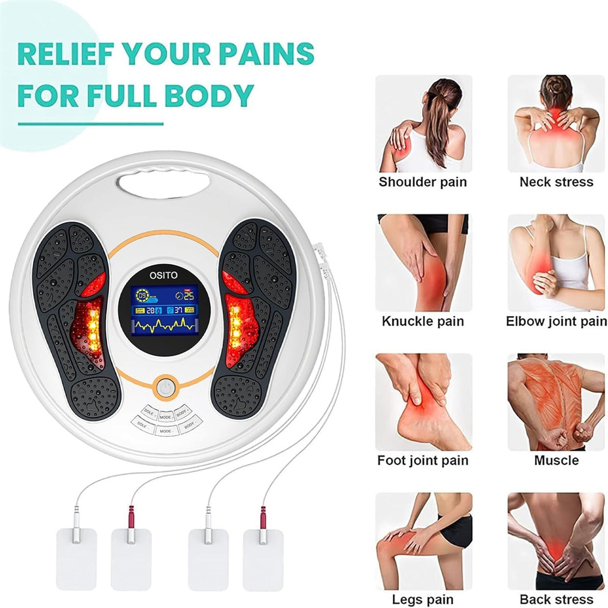 Foot & Leg Circulation Booster EMS TENS Massager 25 Modes LCD Display - Kwikley