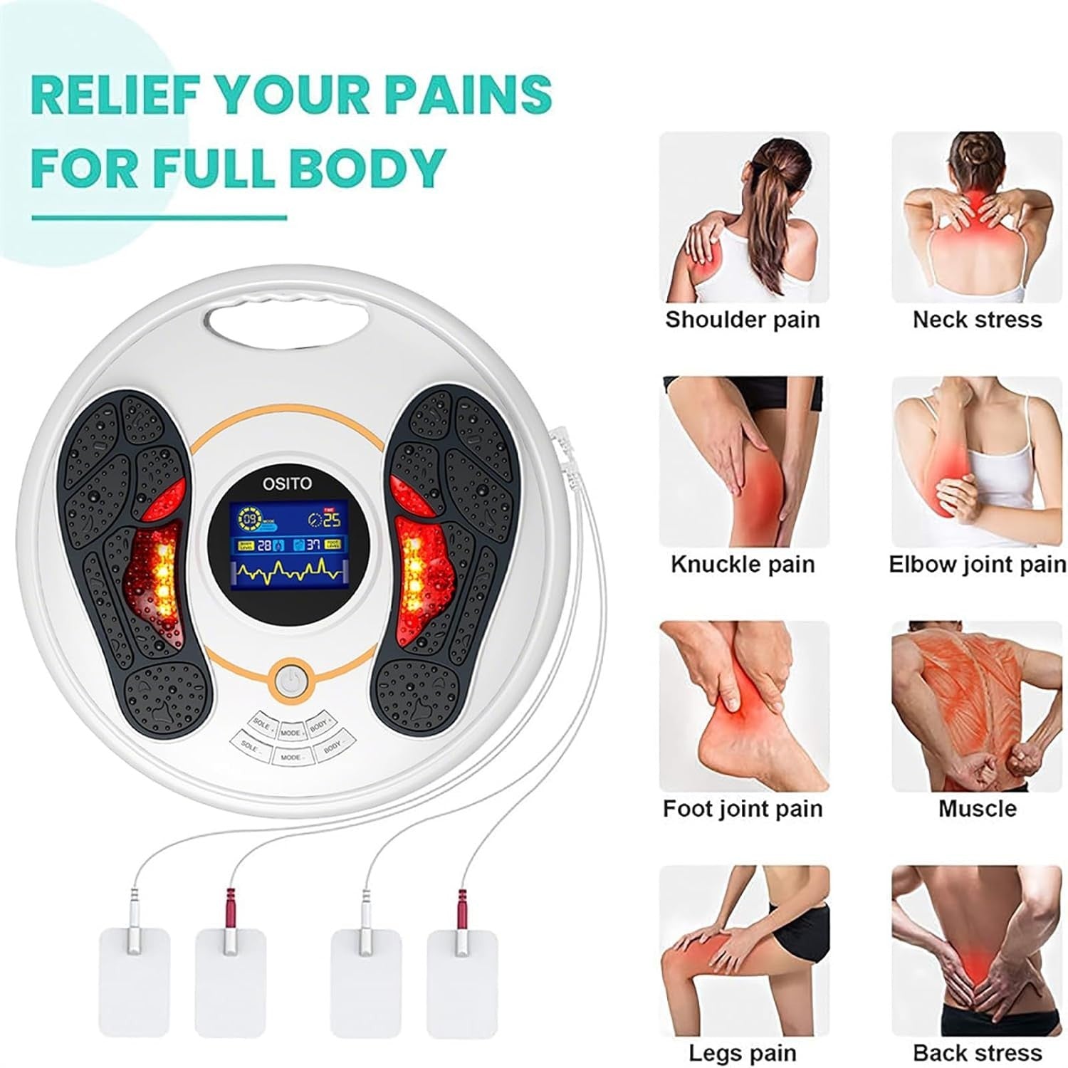 Foot & Leg Circulation Booster EMS TENS Massager 25 Modes LCD Display - Kwikley