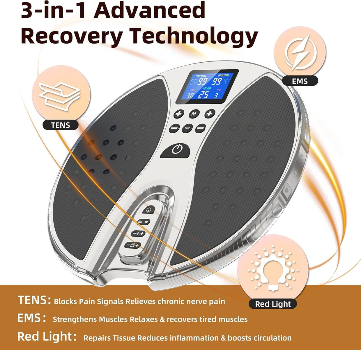 Foot & Leg Circulation Machine EMS TENS Pain Relief Red Light Therapy - Kwikley