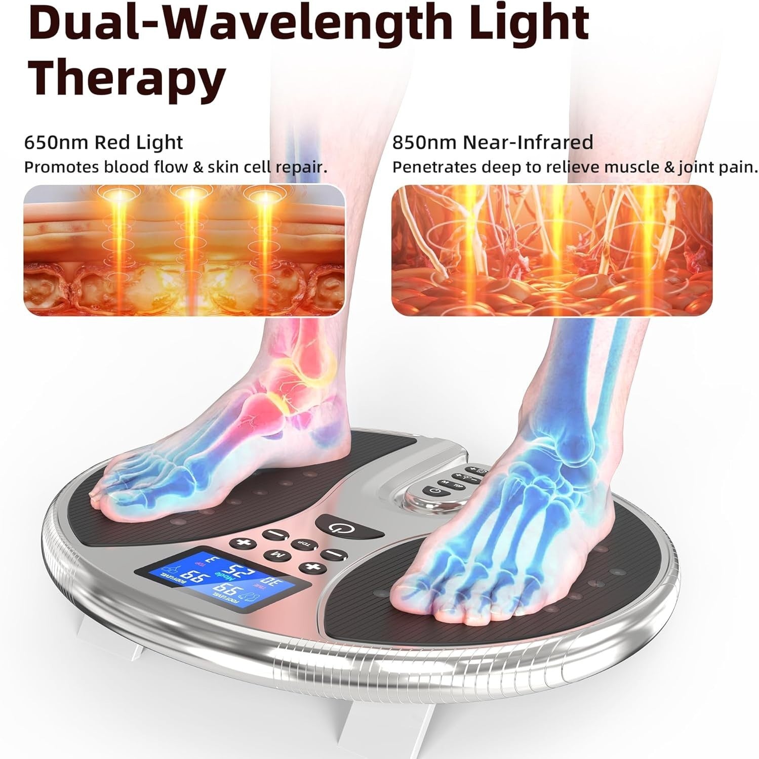 Foot & Leg Circulation Machine EMS TENS Pain Relief Red Light Therapy - Kwikley