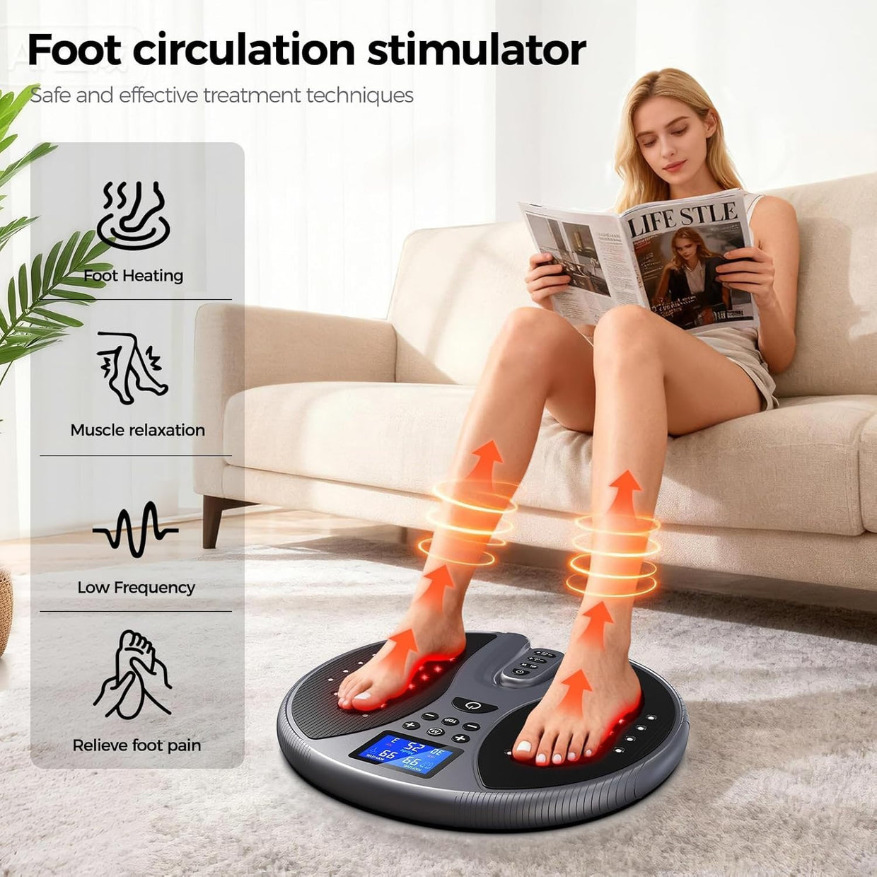 Foot Massager EMS TENS Heating Circulation Stimulator 25 Modes 99 Levels - Kwikley