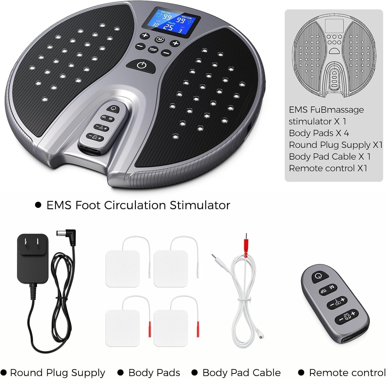 Foot Massager EMS TENS Heating Circulation Stimulator 25 Modes 99 Levels - Kwikley
