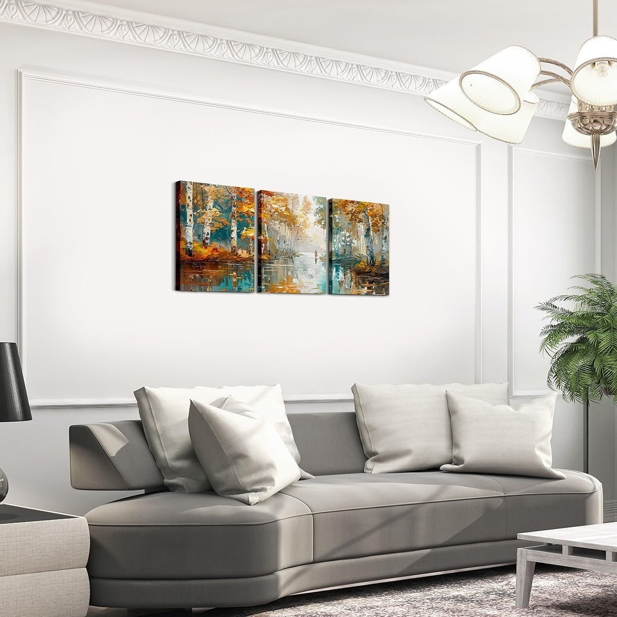 Forest Lake Canvas Wall Art Set of 3 Colourful Framed - Kwikley
