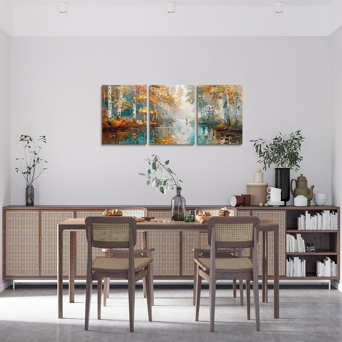Forest Lake Canvas Wall Art Set of 3 Colourful Framed - Kwikley