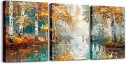 Forest Lake Canvas Wall Art Set of 3 Colourful Framed - Kwikley