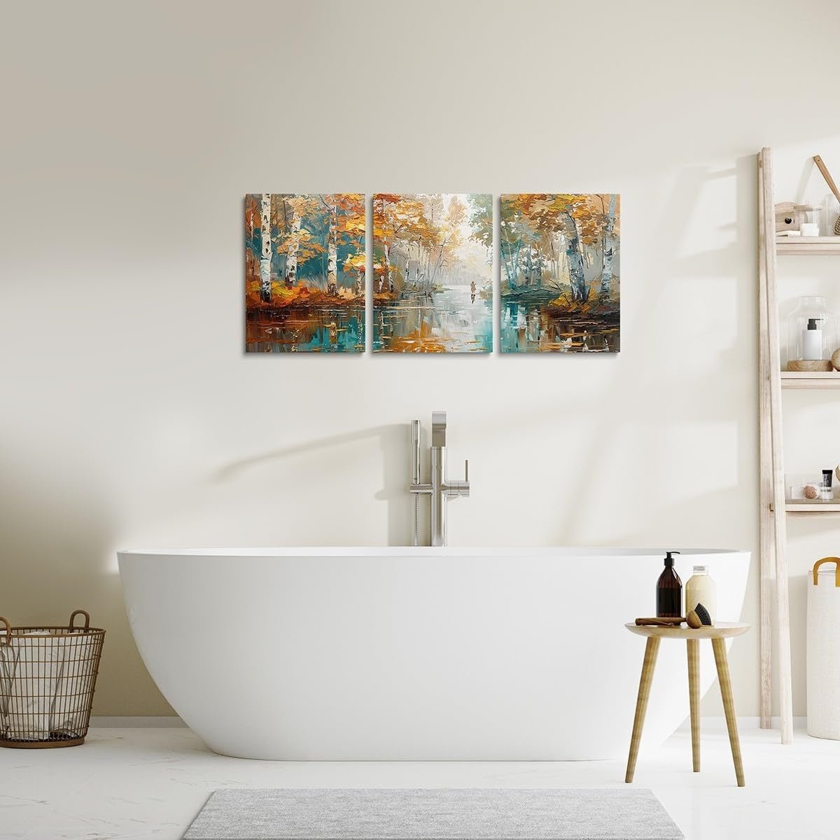 Forest Lake Canvas Wall Art Set of 3 Colourful Framed - Kwikley