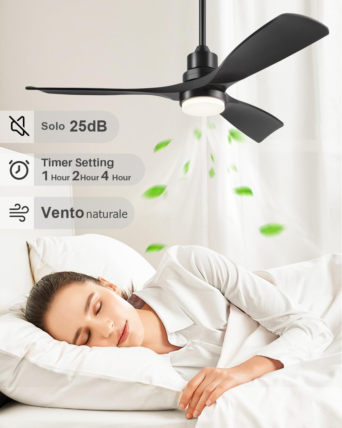Forrovenco 52" Ceiling Fan with Lights, Remote, 3 Blades, DC Motor, Timer - Kwikley