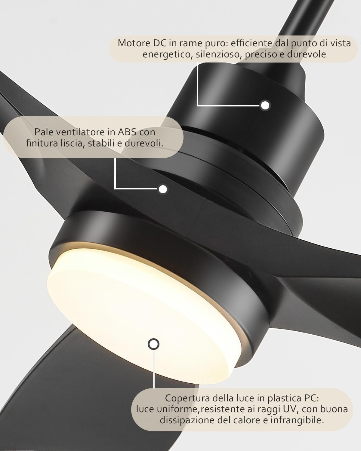 Forrovenco 52" Ceiling Fan with Lights, Remote, 3 Blades, DC Motor, Timer - Kwikley