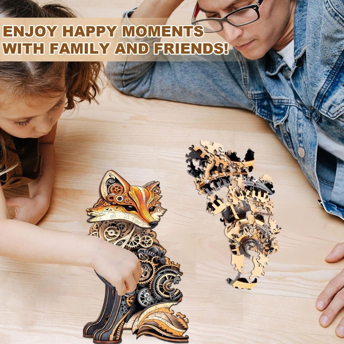 Fox Wooden Jigsaw Puzzle 165pcs Animal Shape Adult Kids Gift Box Decor - Kwikley