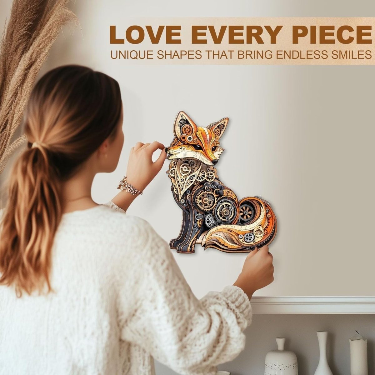 Fox Wooden Jigsaw Puzzle 165pcs Animal Shape Adult Kids Gift Box Decor - Kwikley