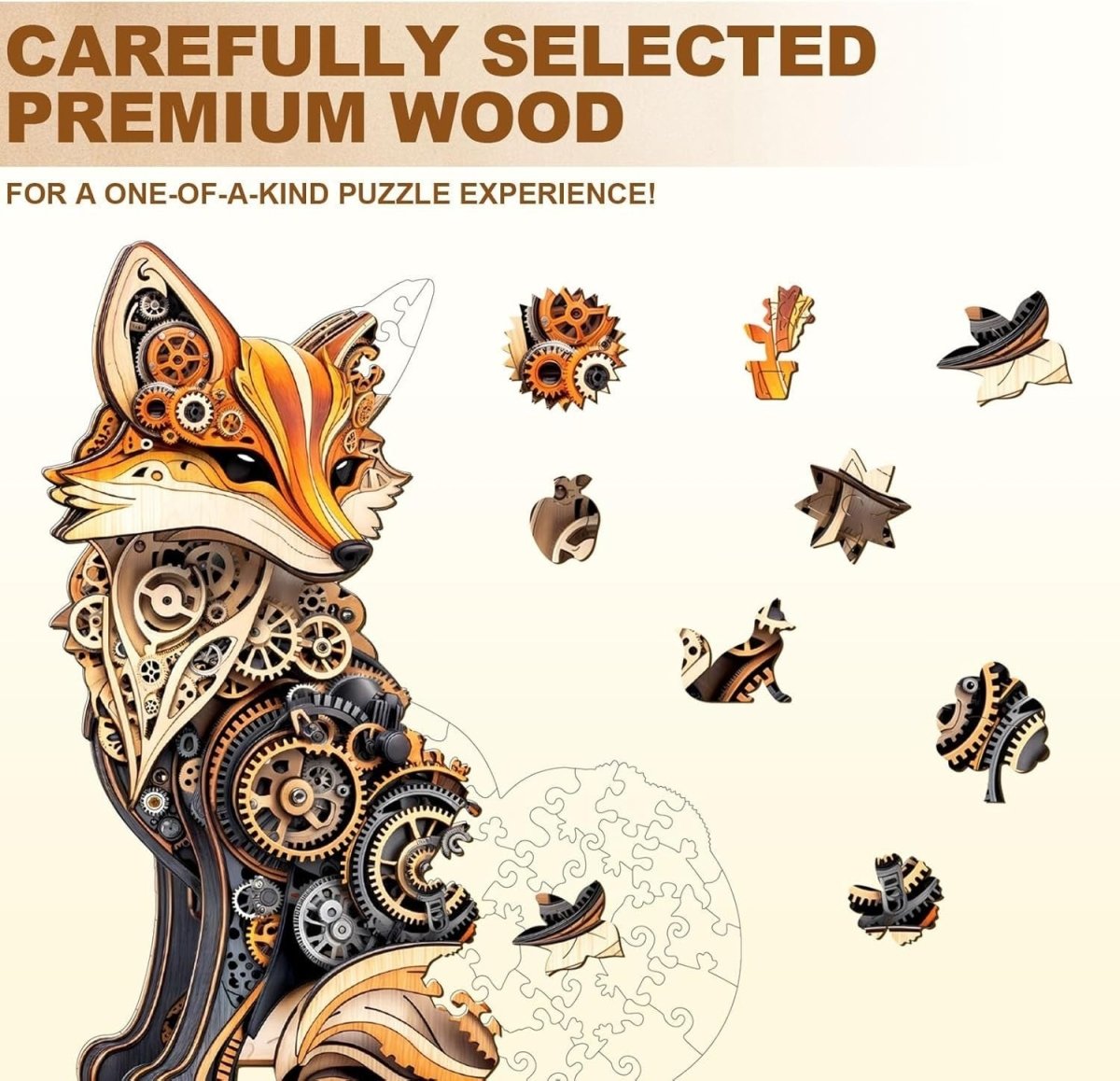 Fox Wooden Jigsaw Puzzle 165pcs Animal Shape Adult Kids Gift Box Decor - Kwikley