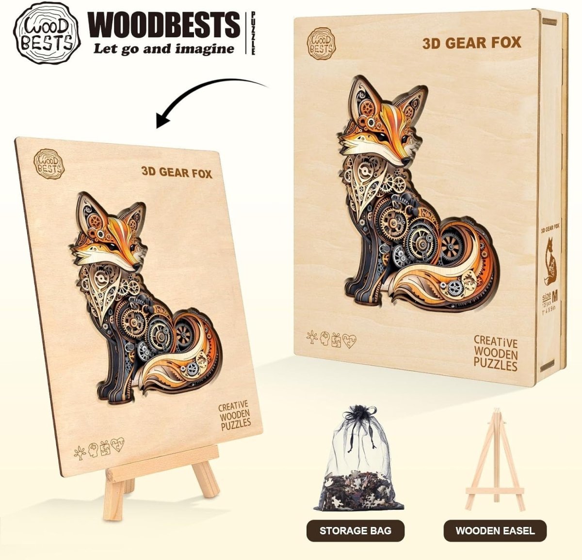 Fox Wooden Jigsaw Puzzle 165pcs Animal Shape Adult Kids Gift Box Decor - Kwikley