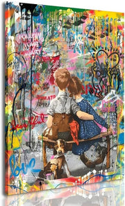Framed Banksy Street Graffiti Canvas – Large Modern Abstract Wall Art - Kwikley