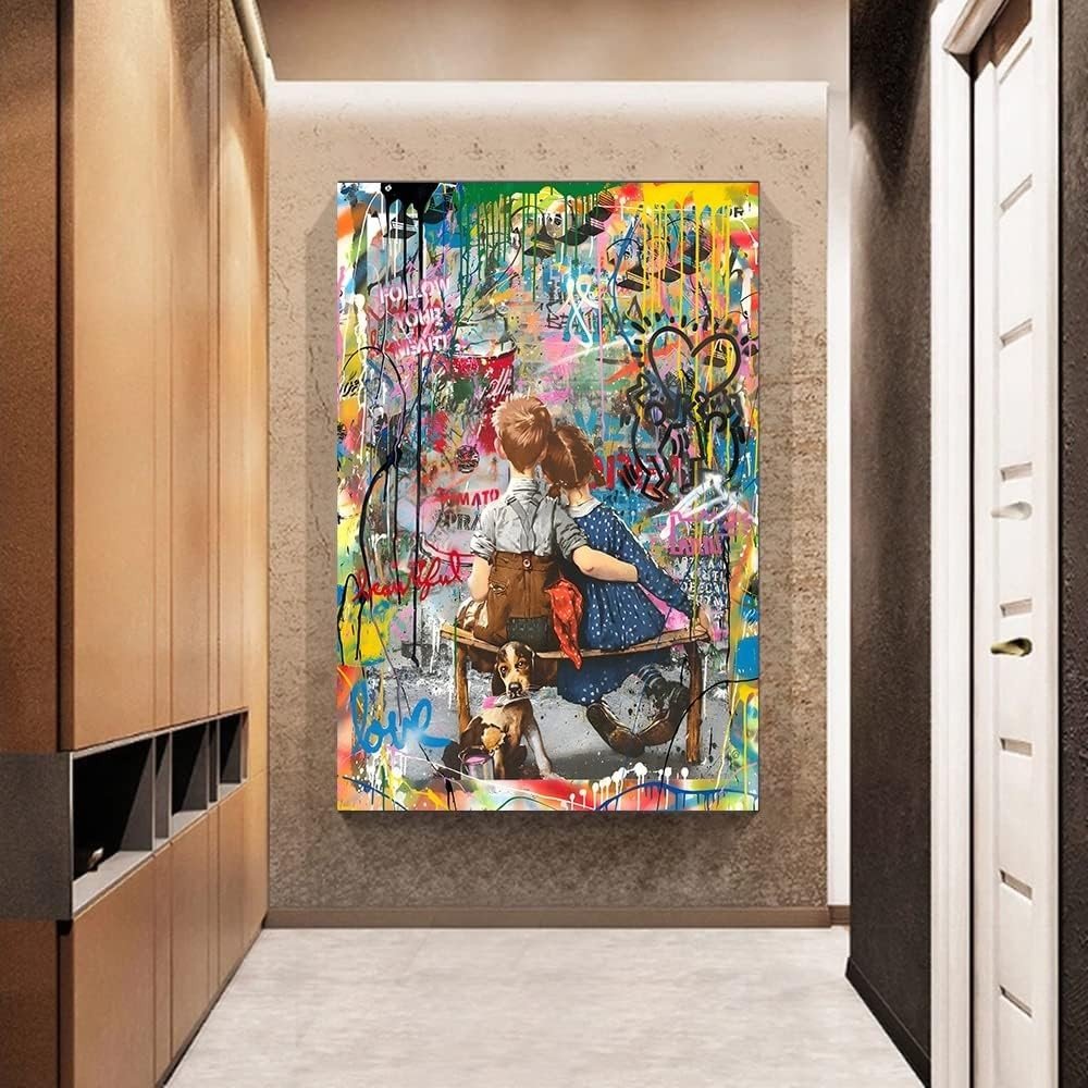 Framed Banksy Street Graffiti Canvas – Large Modern Abstract Wall Art - Kwikley