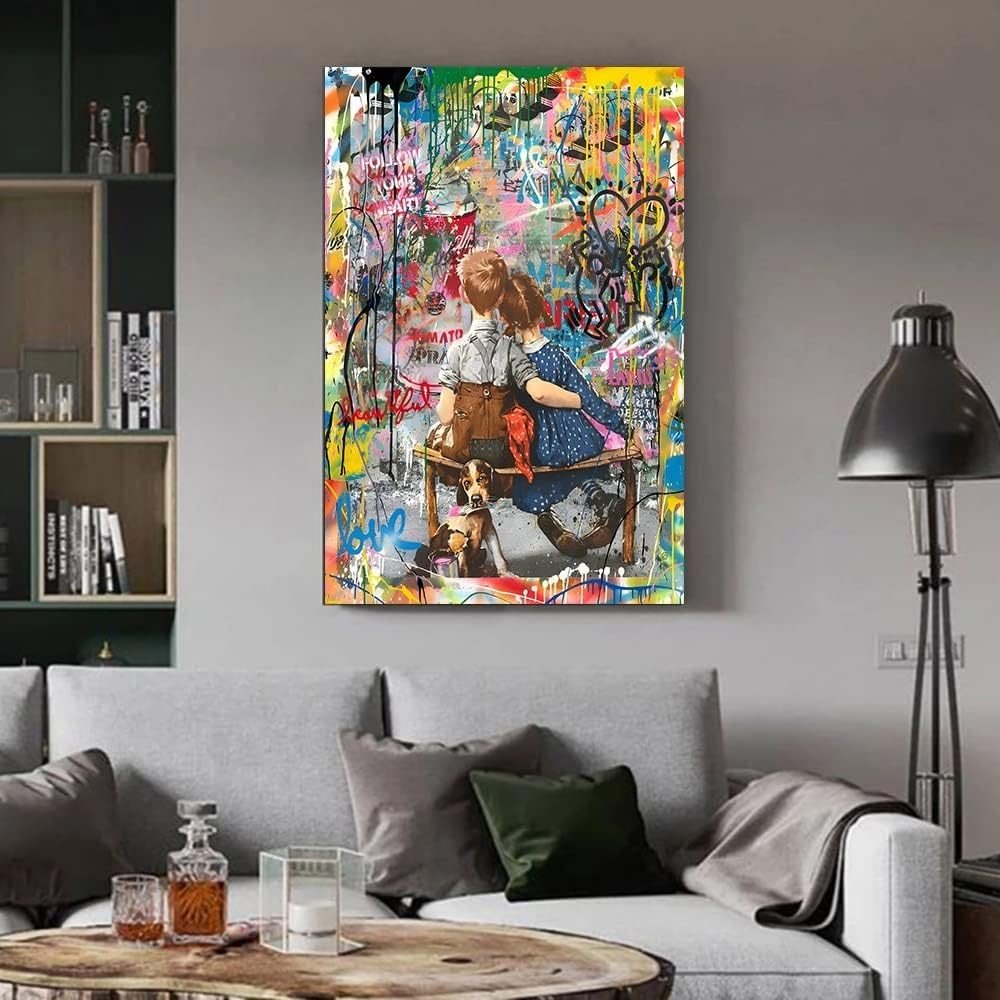 Framed Banksy Street Graffiti Canvas – Large Modern Abstract Wall Art - Kwikley