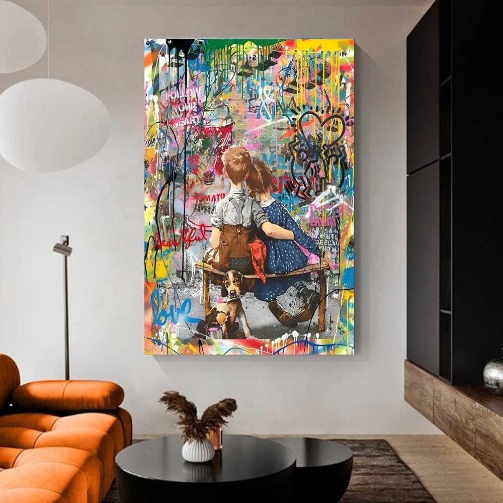 Framed Banksy Street Graffiti Canvas – Large Modern Abstract Wall Art - Kwikley