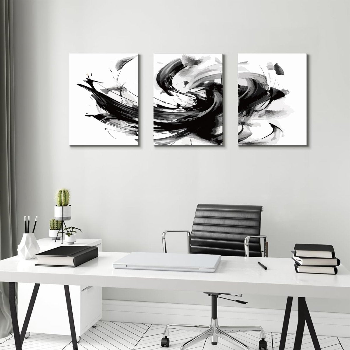 Framed Black White Abstract Wall Art Set 3 12x16in - Kwikley