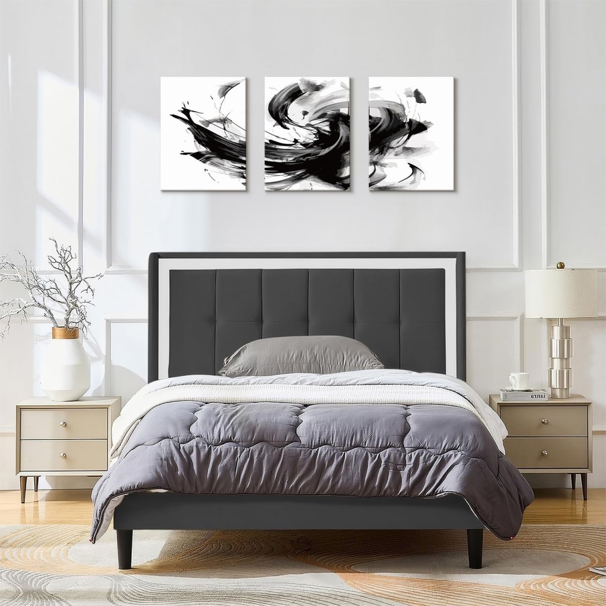 Framed Black White Abstract Wall Art Set 3 12x16in - Kwikley