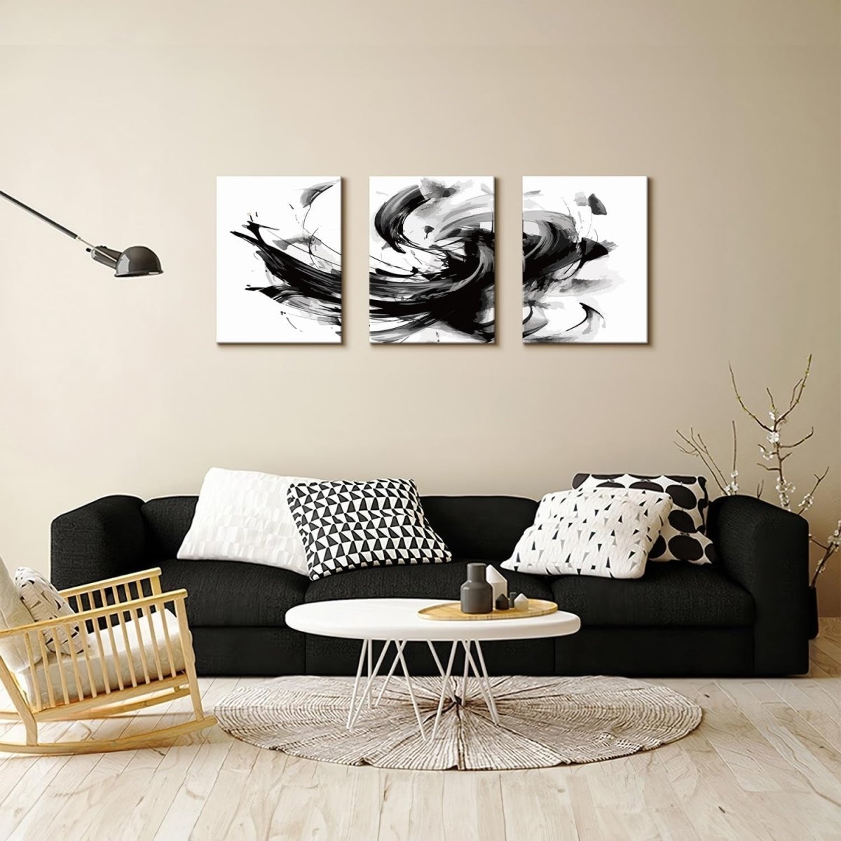 Framed Black White Abstract Wall Art Set 3 12x16in - Kwikley