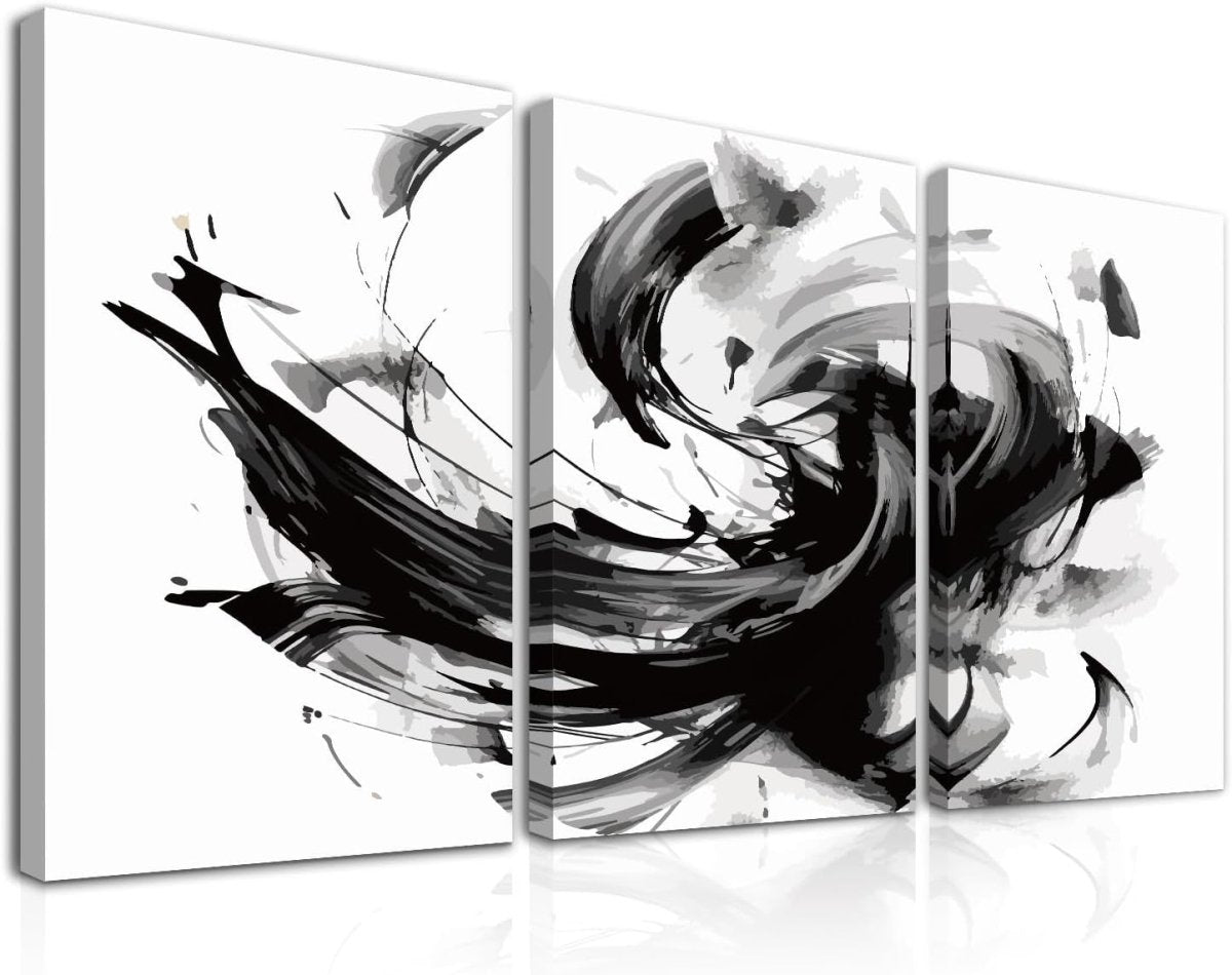 Framed Black White Abstract Wall Art Set 3 12x16in - Kwikley