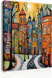 Framed Canvas Wall Art 12x16in Colorful Street City Print - Kwikley