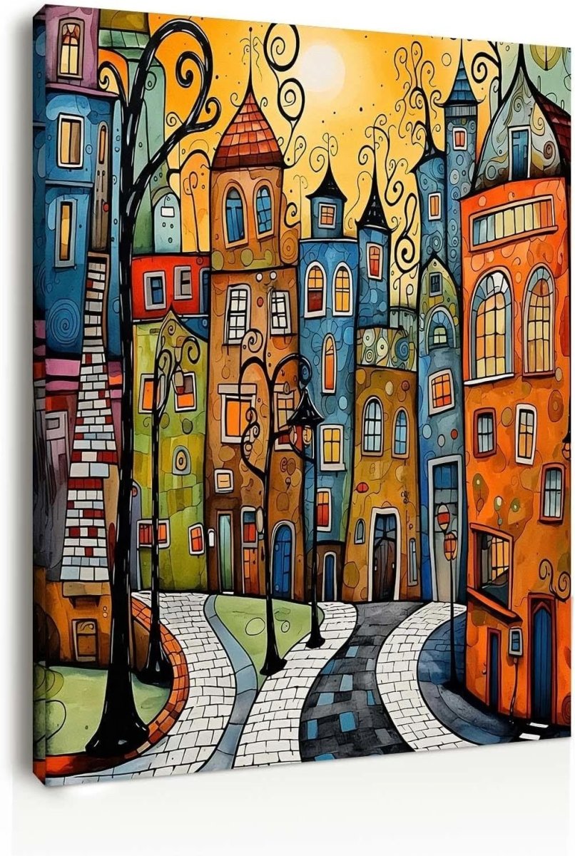 Framed Canvas Wall Art 12x16in Colorful Street City Print - Kwikley