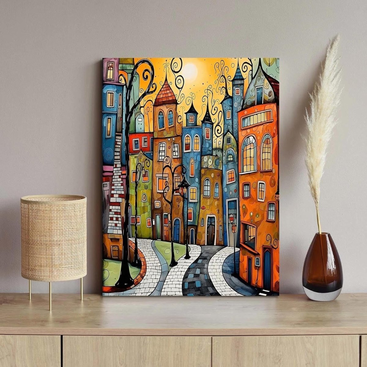 Framed Canvas Wall Art 12x16in Colorful Street City Print - Kwikley
