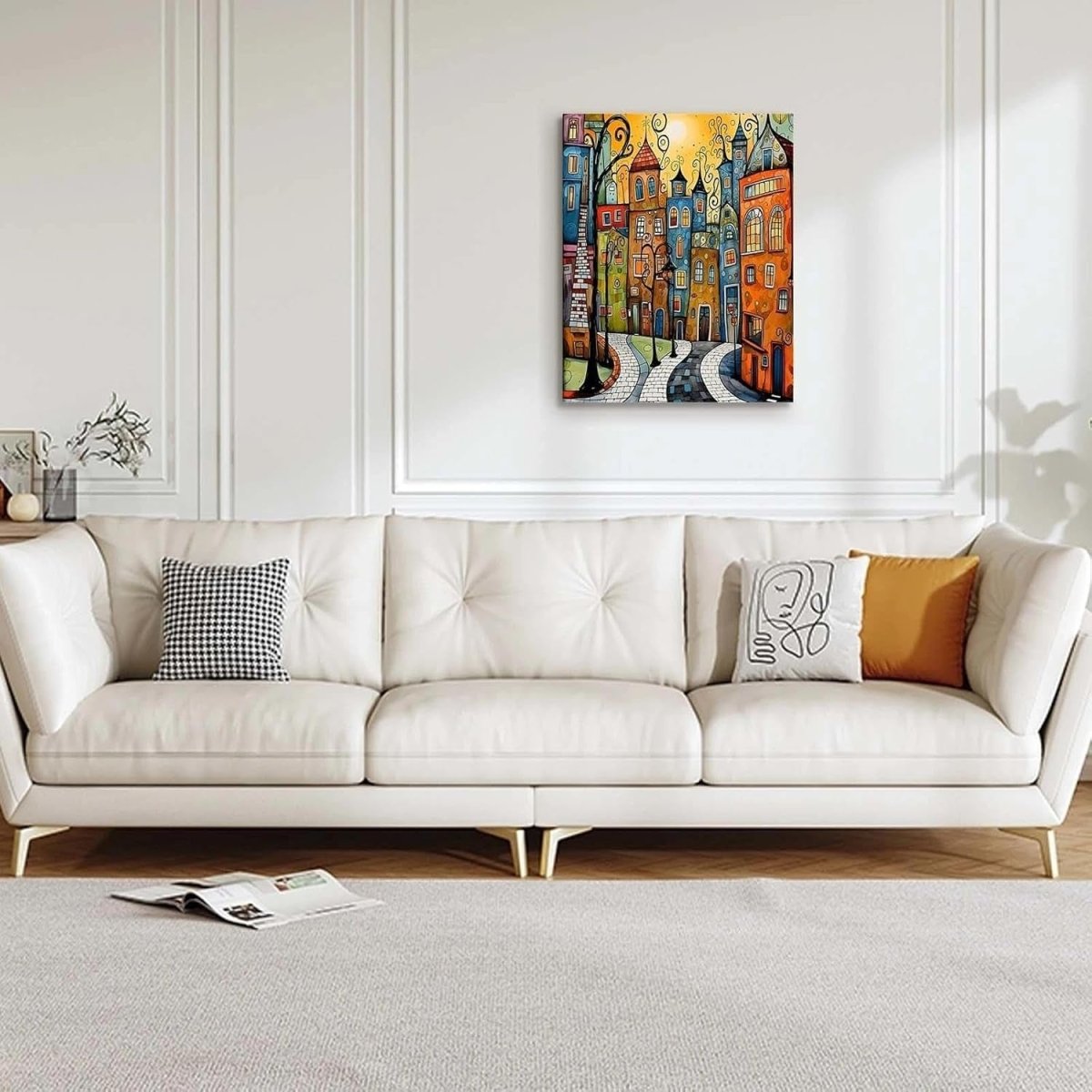 Framed Canvas Wall Art 12x16in Colorful Street City Print - Kwikley