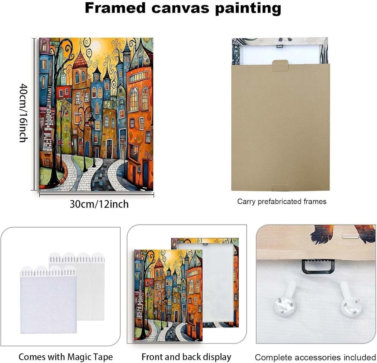 Framed Canvas Wall Art 12x16in Colorful Street City Print - Kwikley