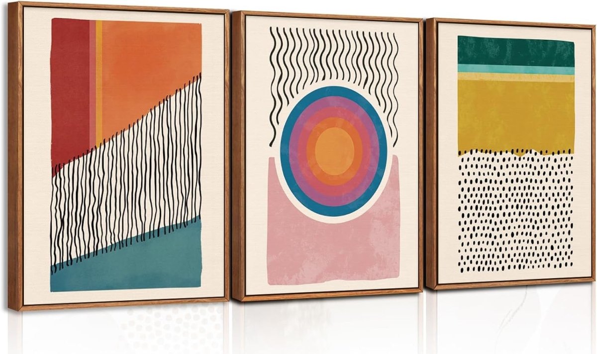 Framed Canvas Wall Art Set 12x16in Boho Abstract Geometric - Kwikley