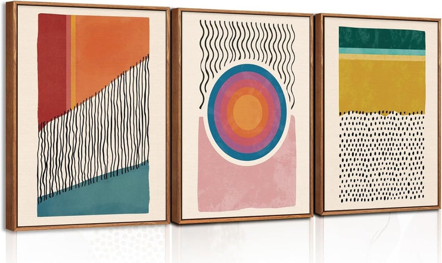 Framed Canvas Wall Art Set 12x16in Boho Abstract Geometric - Kwikley