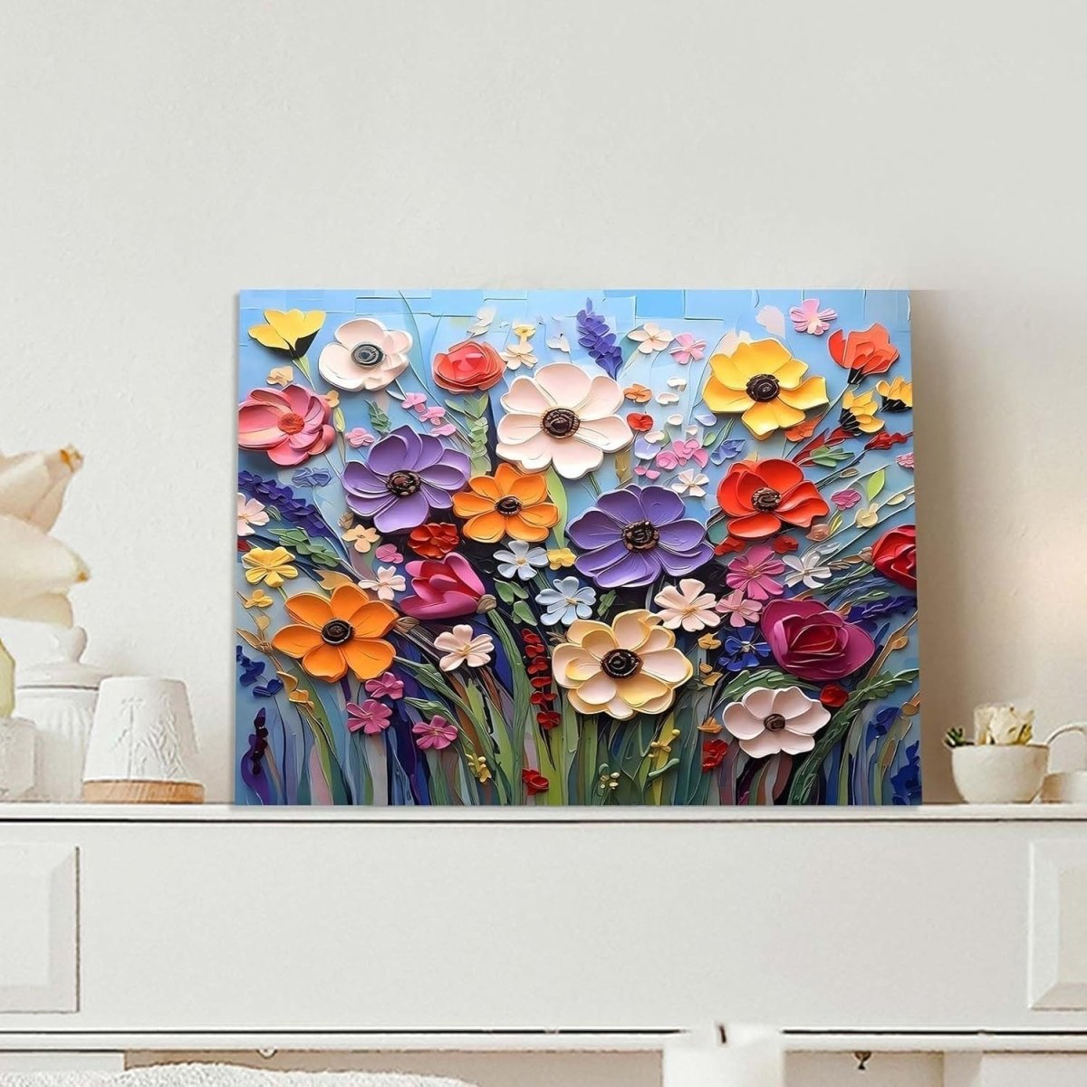 Framed Colourful Floral Canvas Wall Art 12x16in Ready to Hang - Kwikley