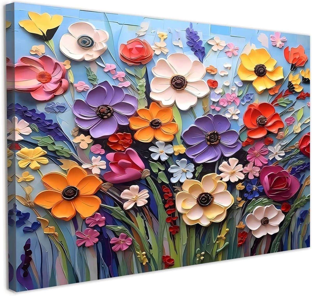 Framed Colourful Floral Canvas Wall Art 12x16in Ready to Hang - Kwikley