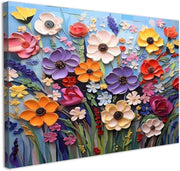 Framed Colourful Floral Canvas Wall Art 12x16in Ready to Hang - Kwikley