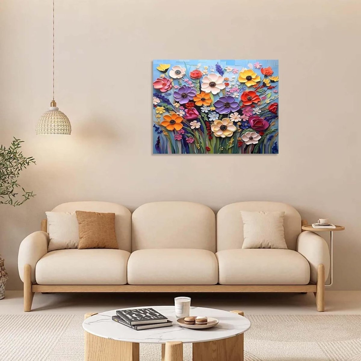 Framed Colourful Floral Canvas Wall Art 12x16in Ready to Hang - Kwikley