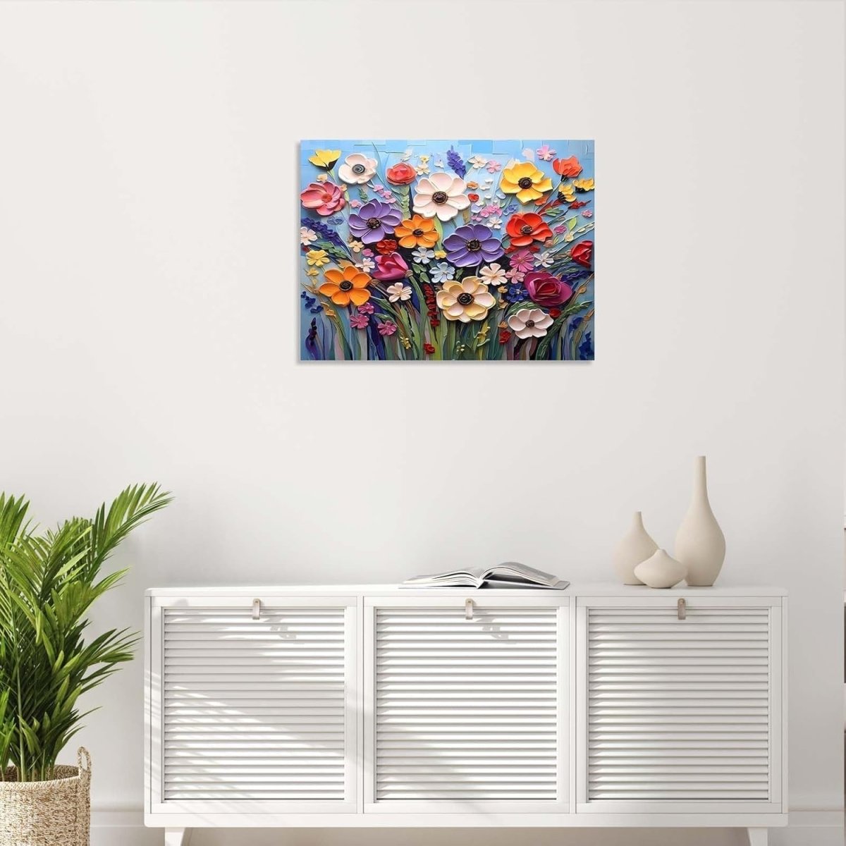 Framed Colourful Floral Canvas Wall Art 12x16in Ready to Hang - Kwikley