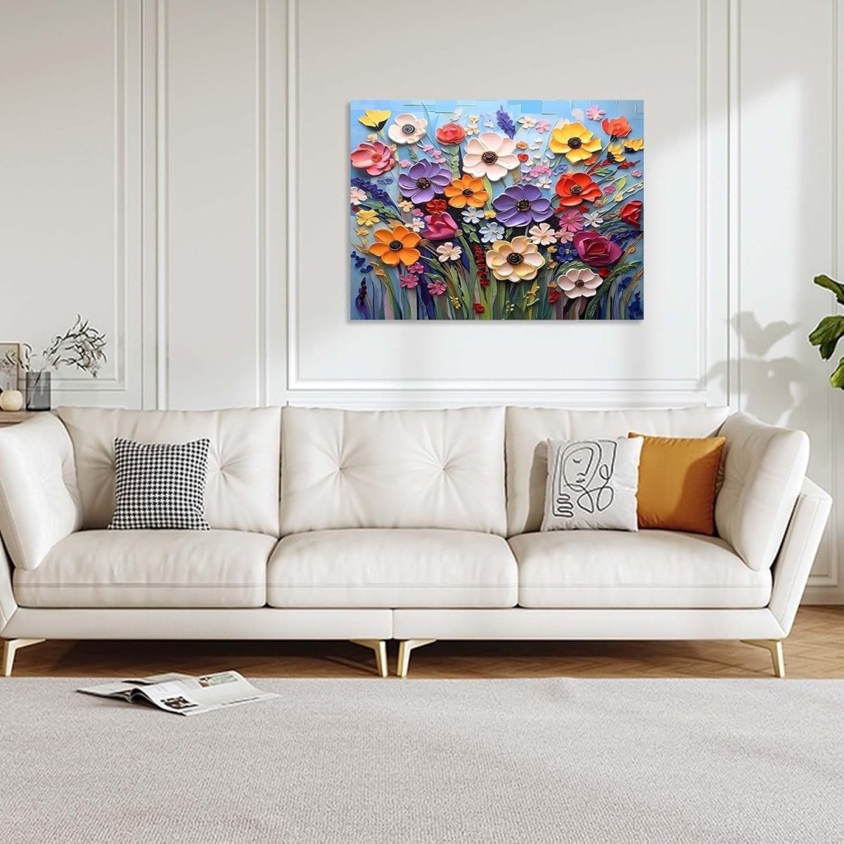 Framed Colourful Floral Canvas Wall Art 12x16in Ready to Hang - Kwikley