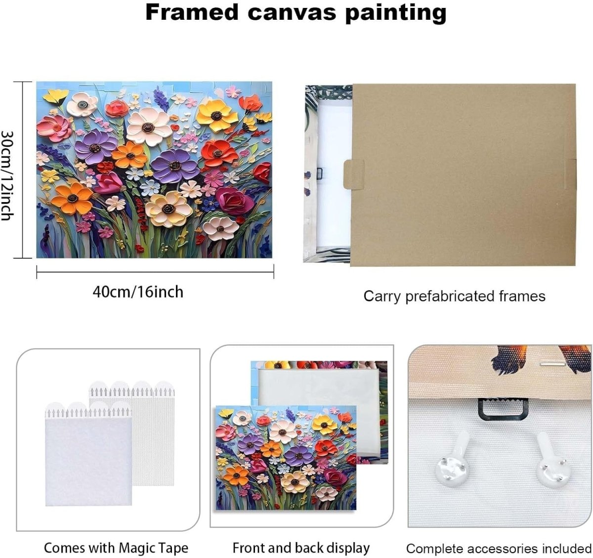 Framed Colourful Floral Canvas Wall Art 12x16in Ready to Hang - Kwikley