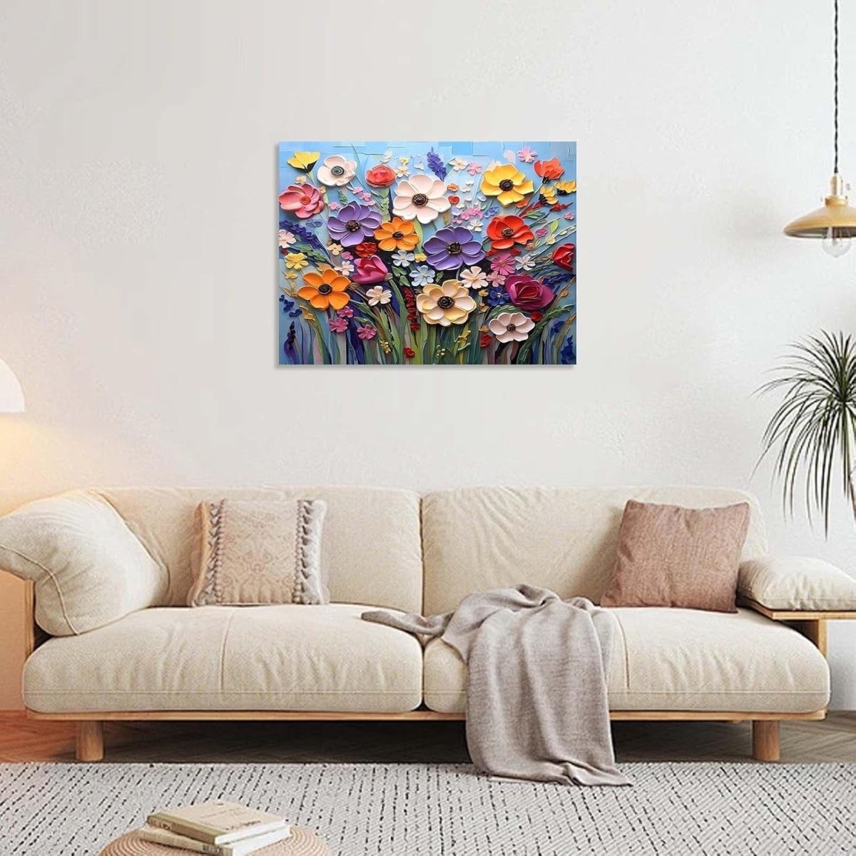 Framed Colourful Floral Canvas Wall Art 12x16in Ready to Hang - Kwikley