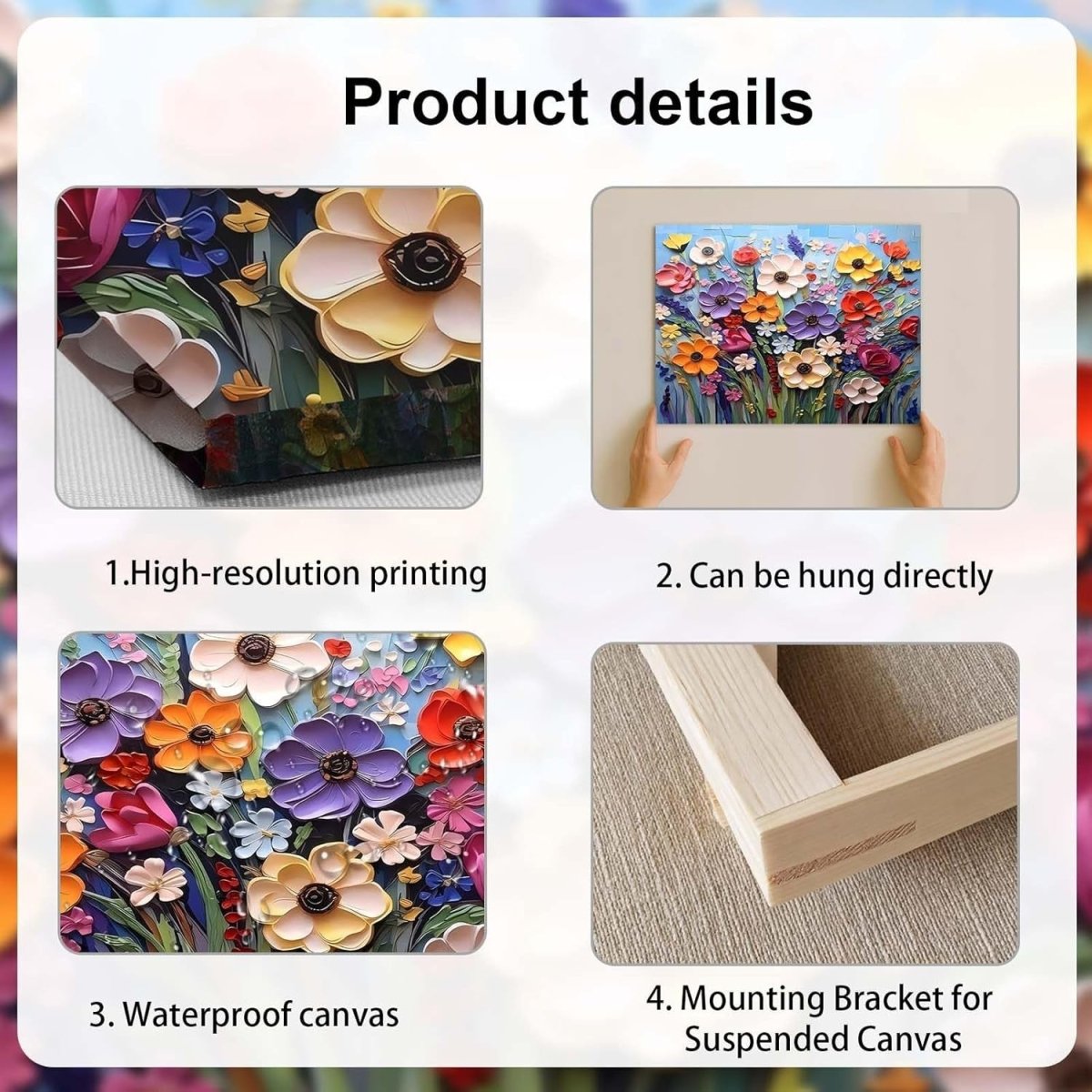 Framed Colourful Floral Canvas Wall Art 12x16in Ready to Hang - Kwikley